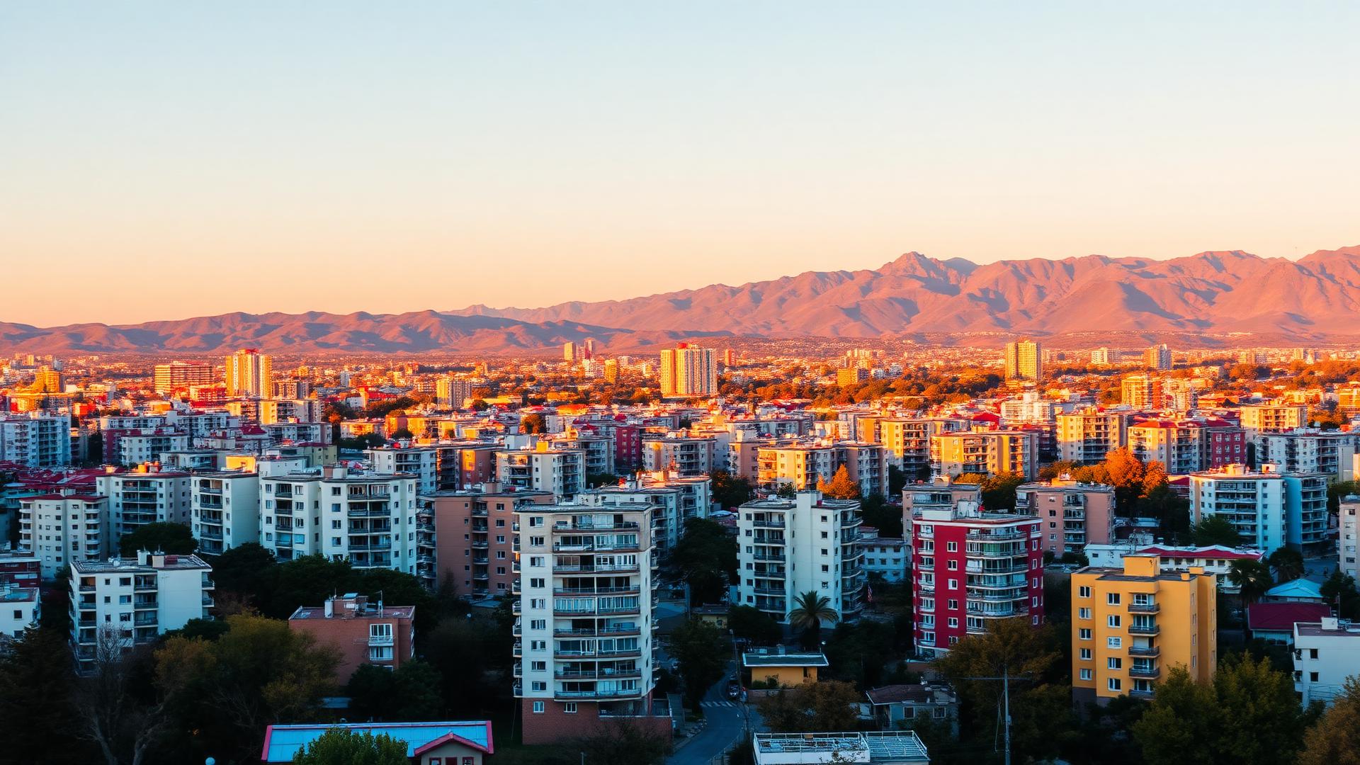 Pamje ajrore e Tiranës në perëndim të diellit